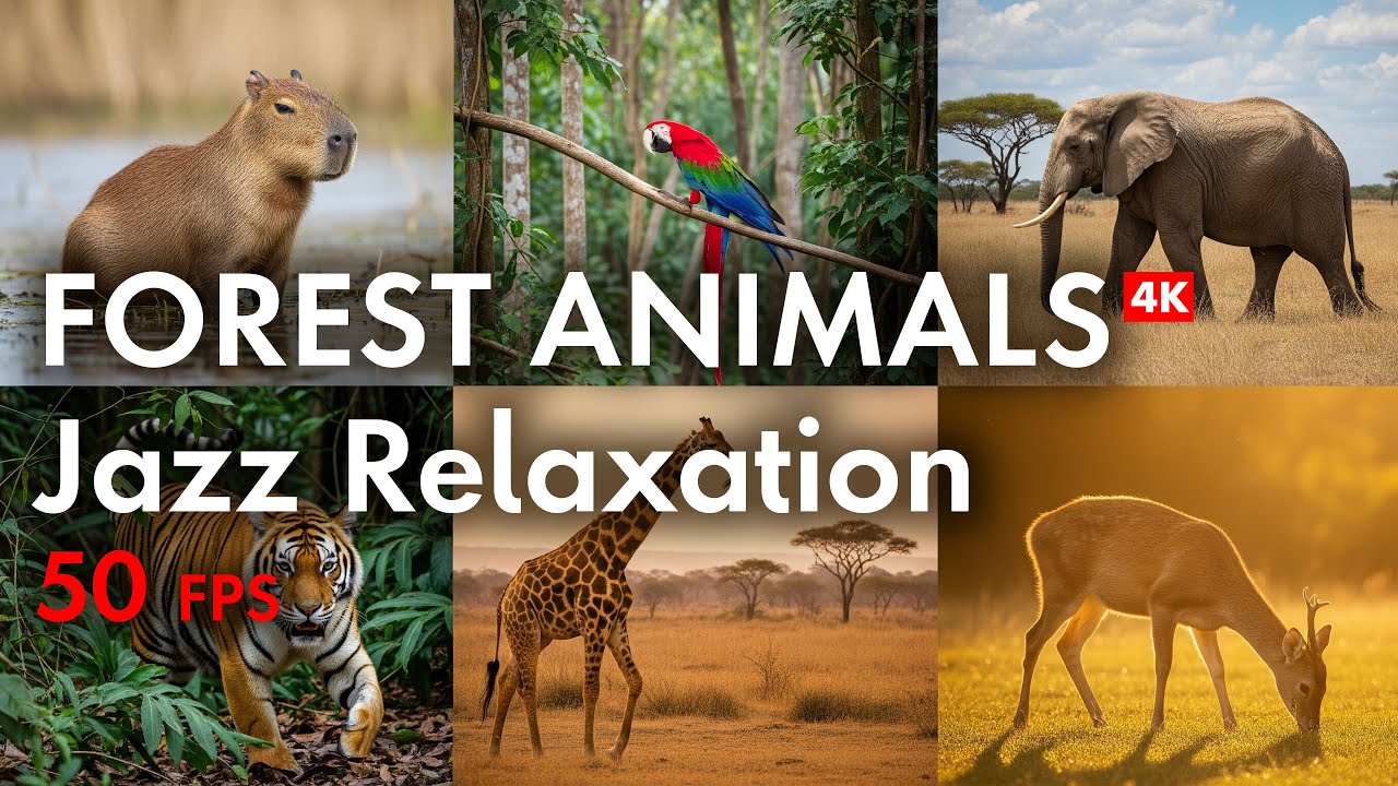 1 Hour of Relaxing Forest Animals & Jazz Music | 4K Nature Ambience (50fps)
