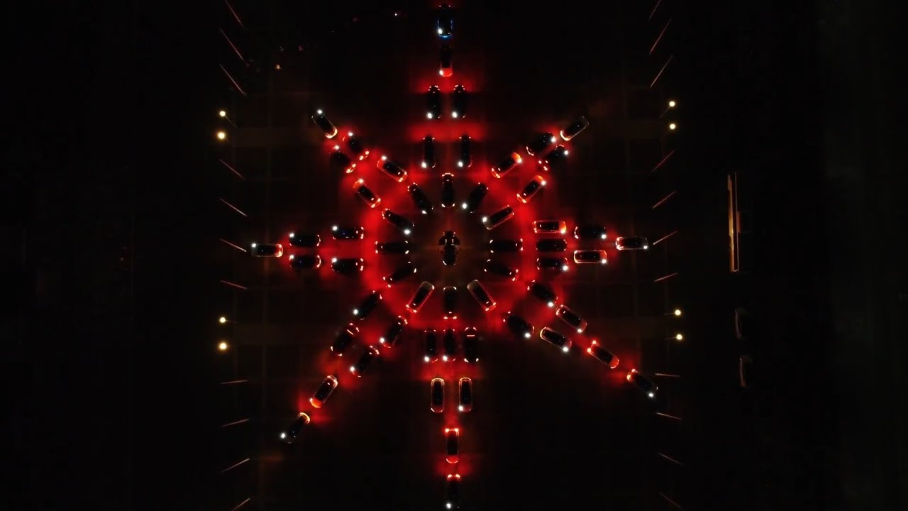 Christmas Tesla Lightshow 13.12.2025 Olympic Place Berlin Germany 60 CARS from @TeslaLightShows