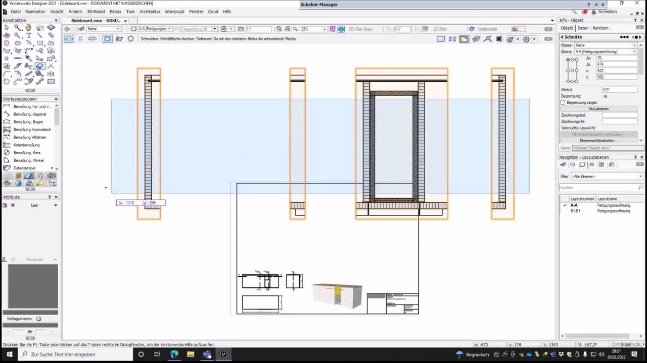 Anlegen von Teilschnitten in Vectorworks 2021