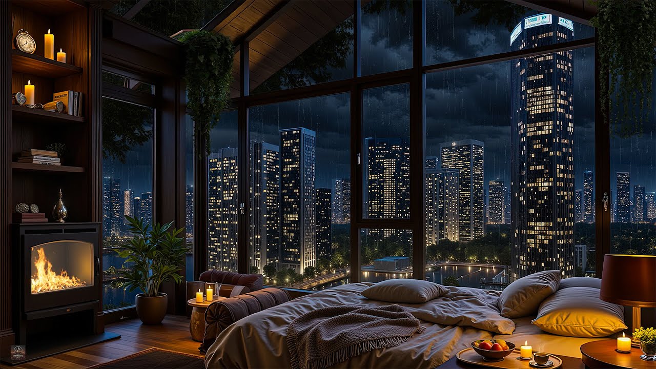 Comfort Night Jazz Instrumental Music & Gentle Rain Sounds by the Window - Calm Jazz Music for Sleep