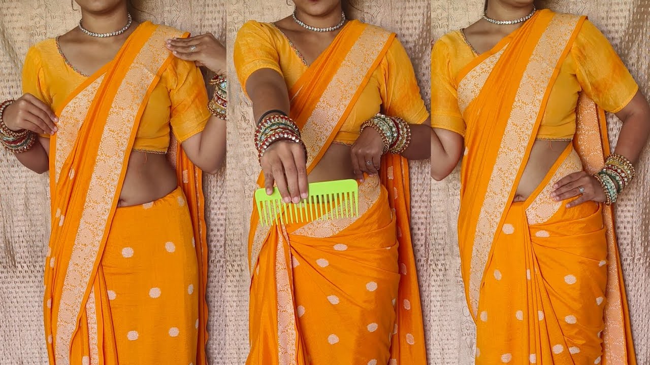 How to Make Perfect Pleats in Cotton Saree using Comb/Beginner tips Wedding Special Draping Tutorial
