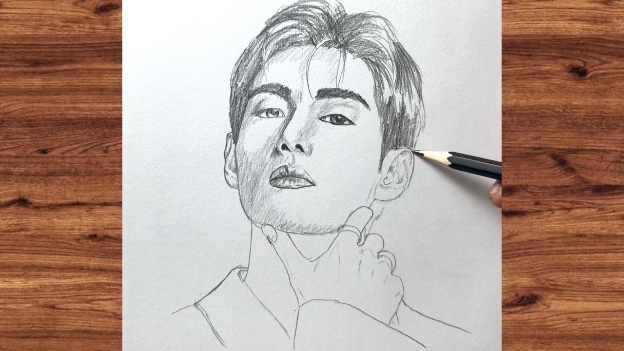 Easy One pencil Jungkook from BTS drawing | Quick Sketch | 
