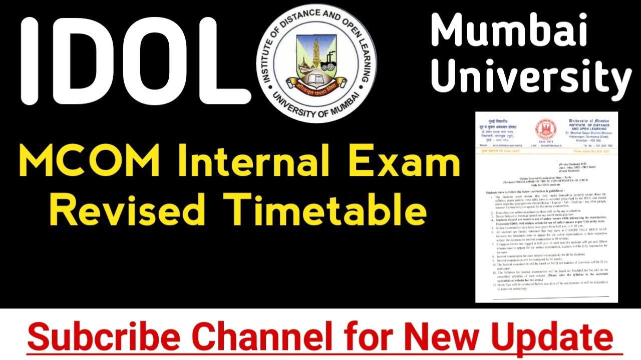 IDOL Mcom Internal Exam  Revised Timetable | Mumbai University IDOL Exam update |