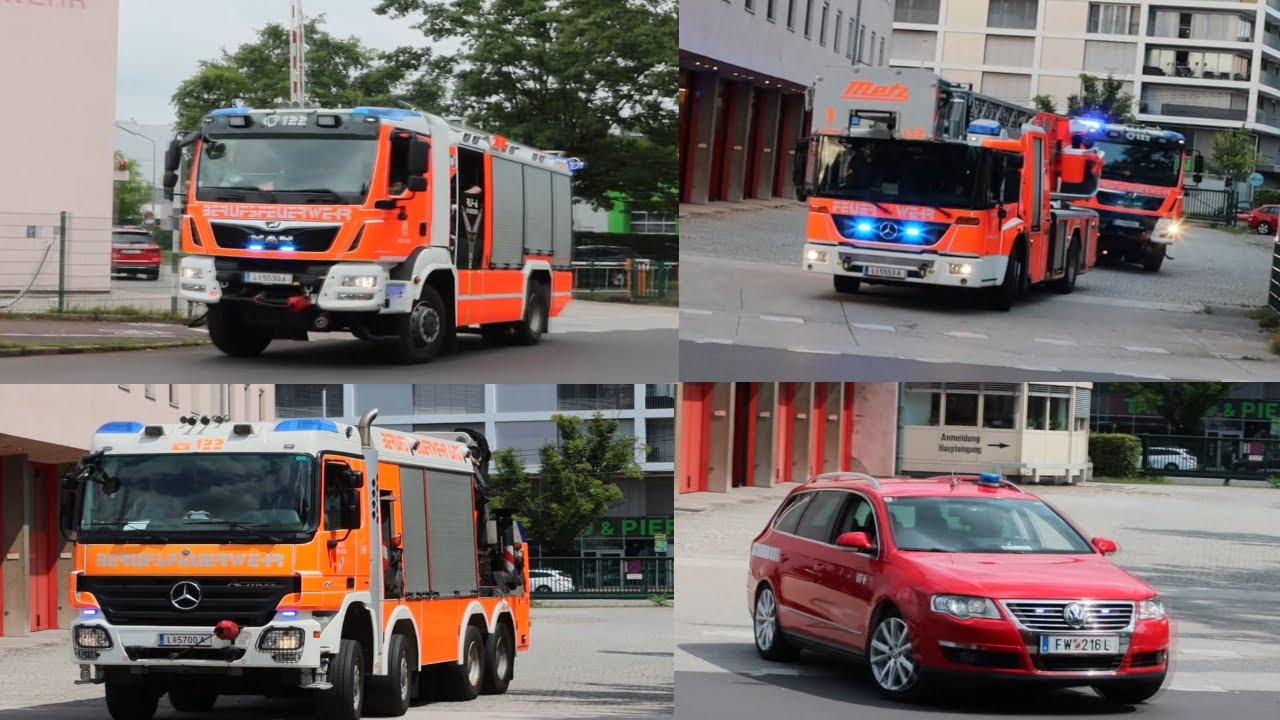 [SRF, VF4] Einsatzfahren zusammenschnitt von der Hauptfeuerwache der Berufsfeuerwehr Linz