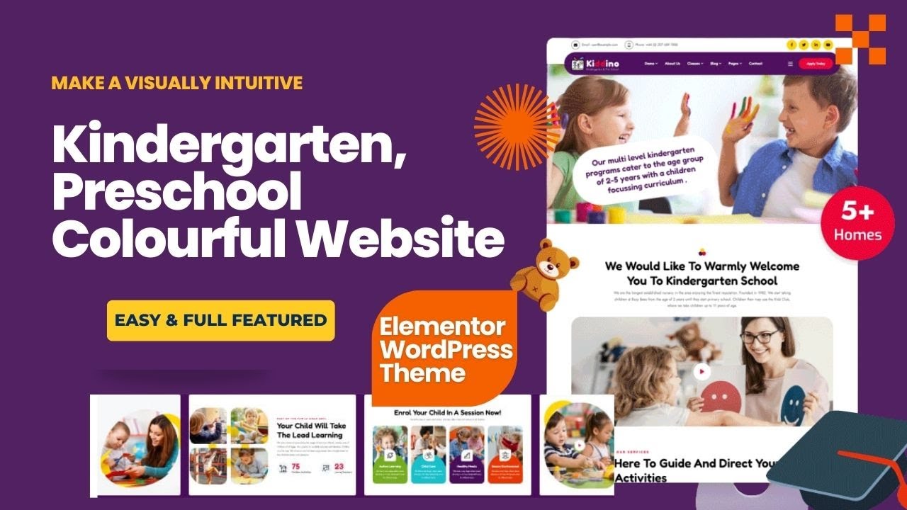 Make a Colourful Kindergarten, Preschool Website | Kiddino Theme: Build a Kids Education Website