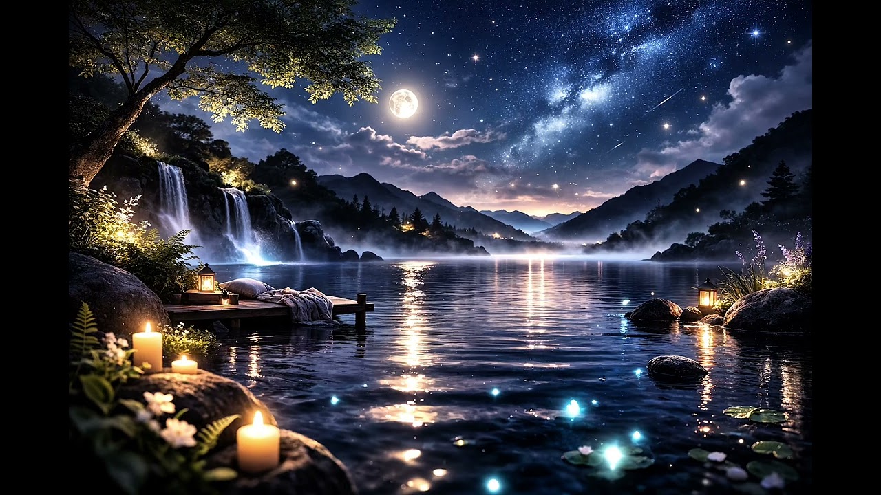 Deep Sleep in Minutes 🌙 Calm Night Lake & Waterfall Sounds