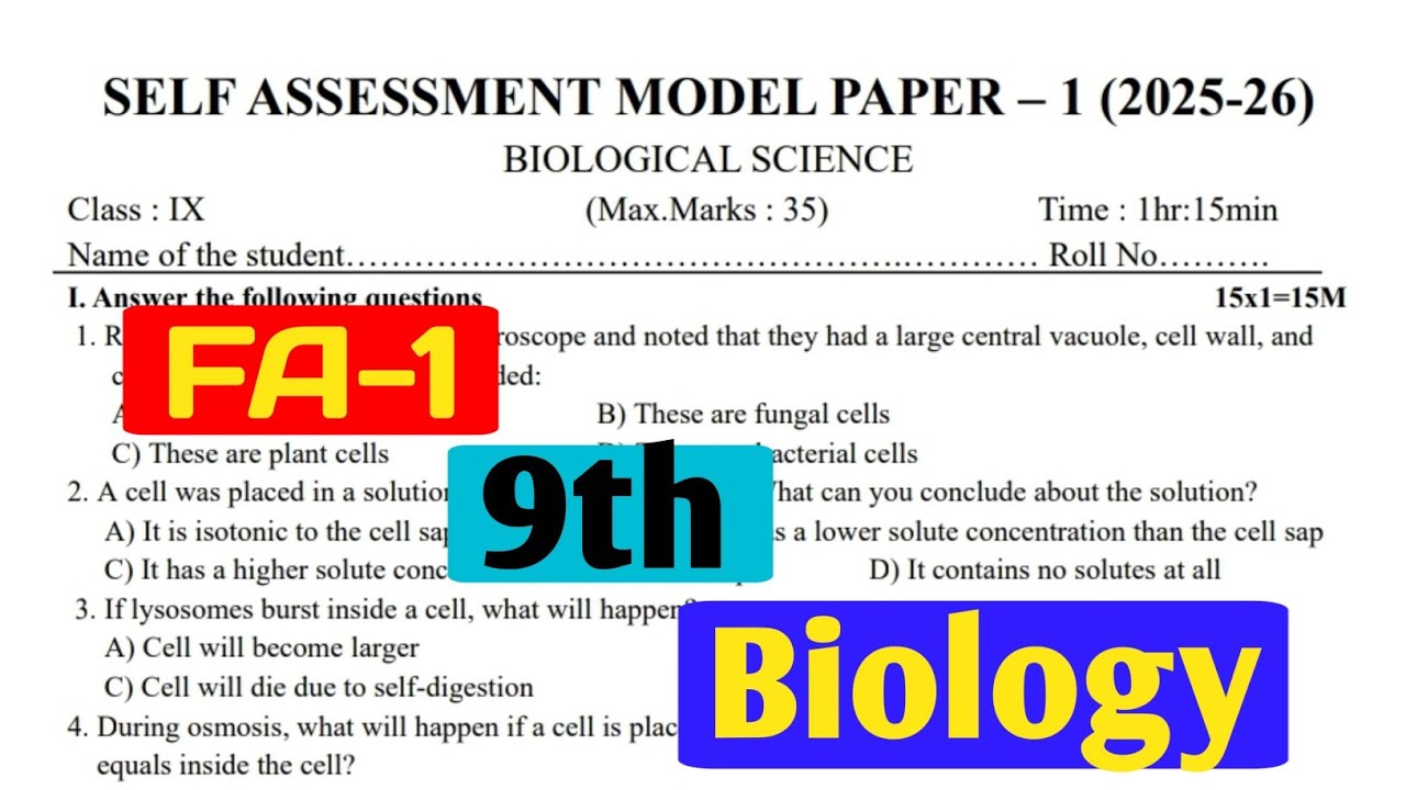 9th class fa-1 papers 2025-26|10th class fa-1 Biology paper| important questions for ap fa-1