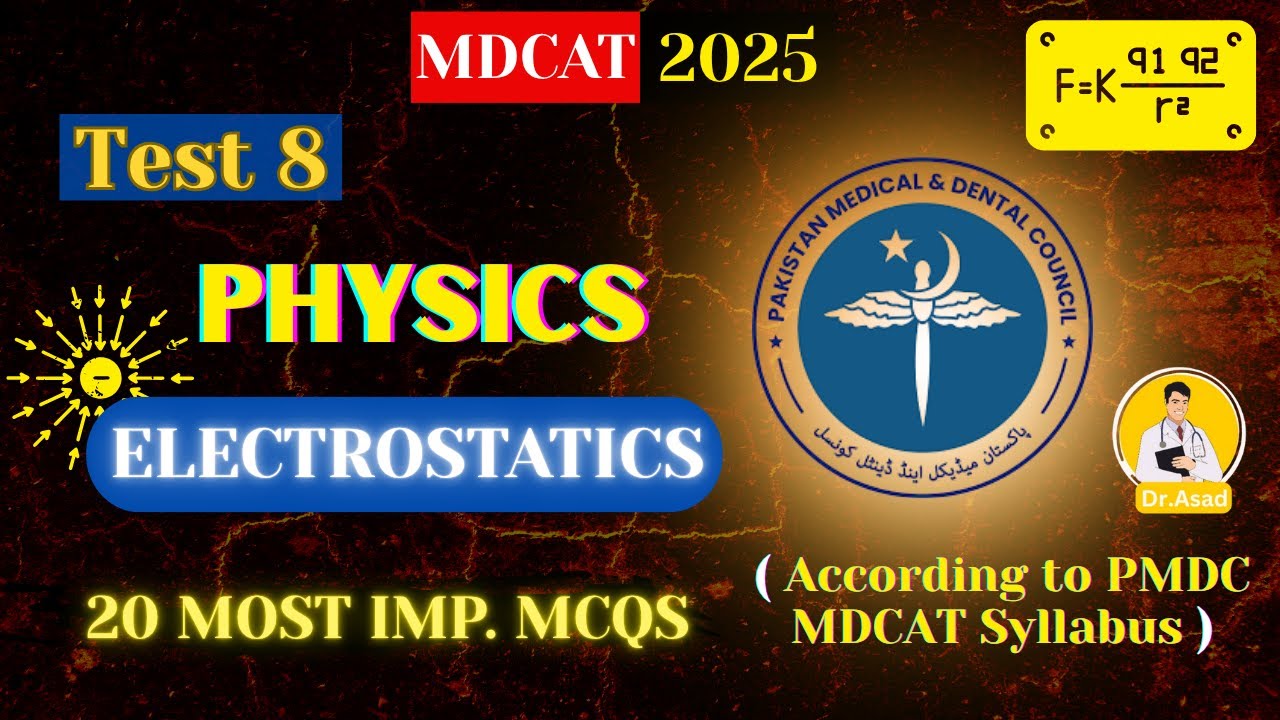 PMDC MDCAT 2025 Physics | ELECTROSTATICS - Test 8 | Must Practice MCQs!