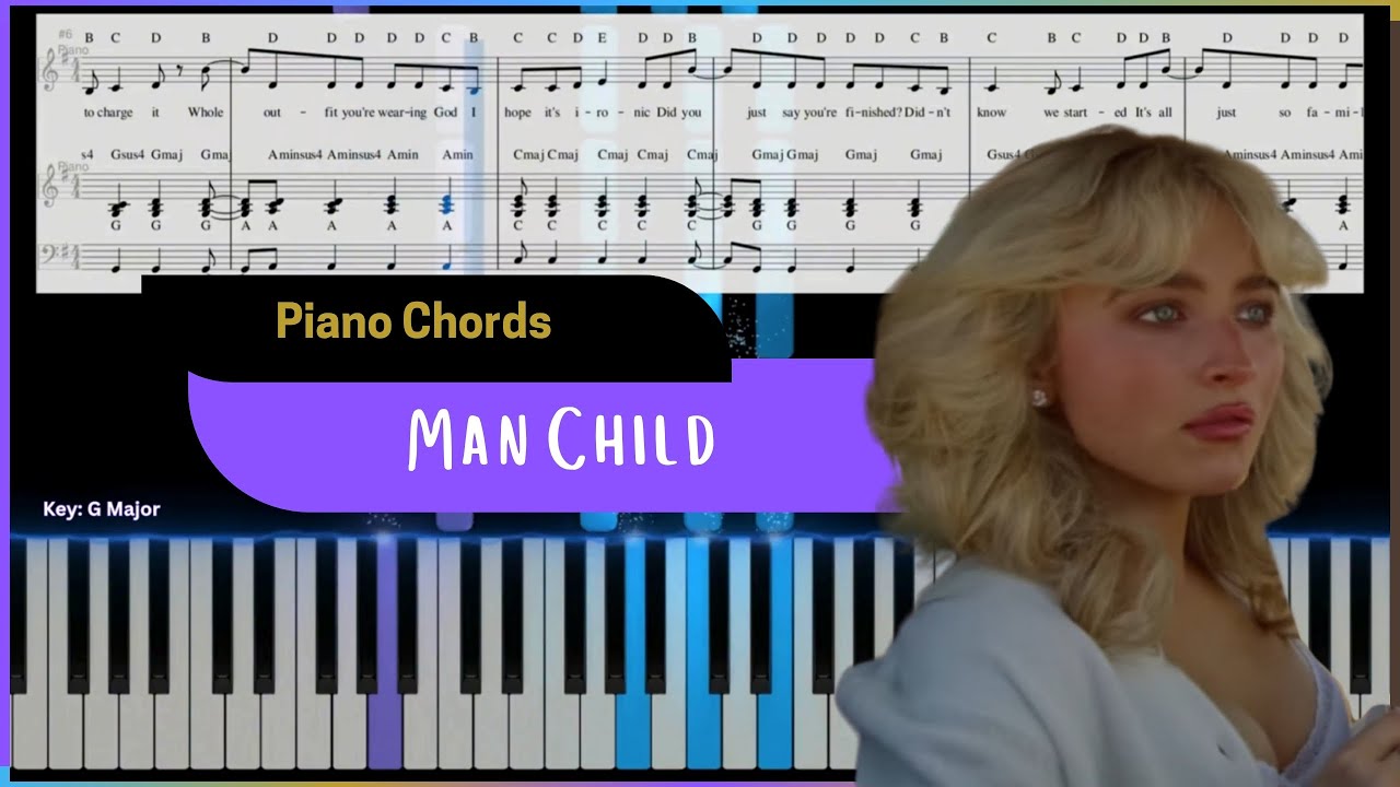 Sabrina Carpenter - Manchild Piano Cover | Easy Piano Chords Tutorial for Beginners with Sheet Music