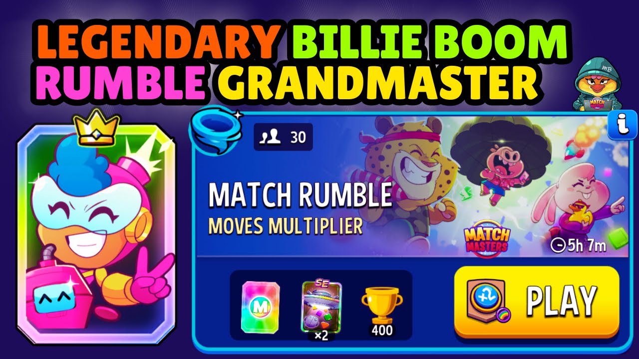 BILLIE BOOM GRANDMASTER! 30 players Match Rumble Moves Multiplier + Rainbow | Match Masters x3 WINS