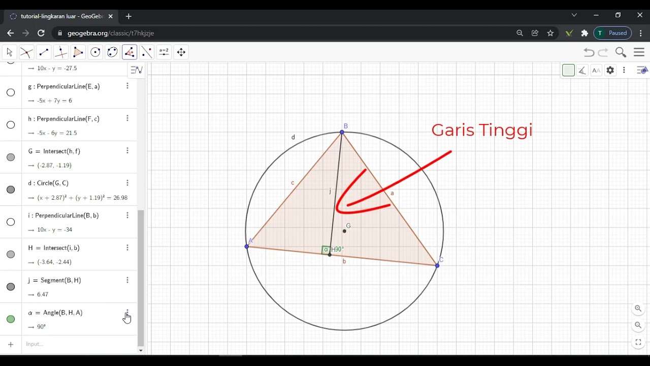 Tutorial Geogebra - Menggambar Garis Sumbu & Lingkaran Luar Segitiga