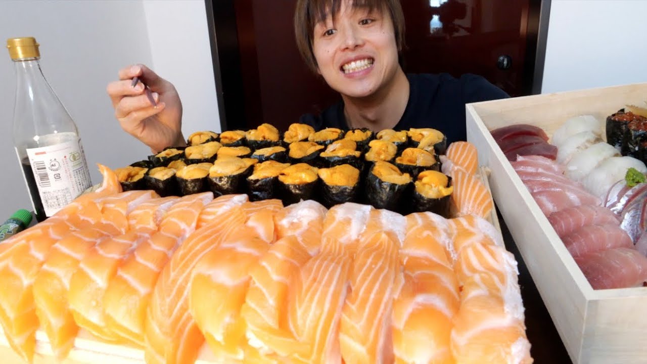 【全部タダ】大好きなサーモン雲丹だけを100カン頼んで朝からひたすら食べちゃう