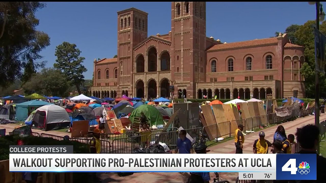 Walkout supporting pro-Palestinian protesters at UCLA