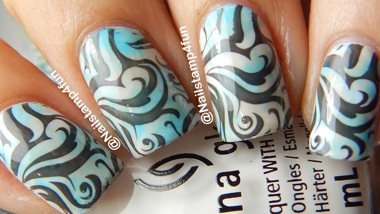 Marbling Nail Art Using Nail Stamper *** Nail Stamping Using Born Pretty Store L005