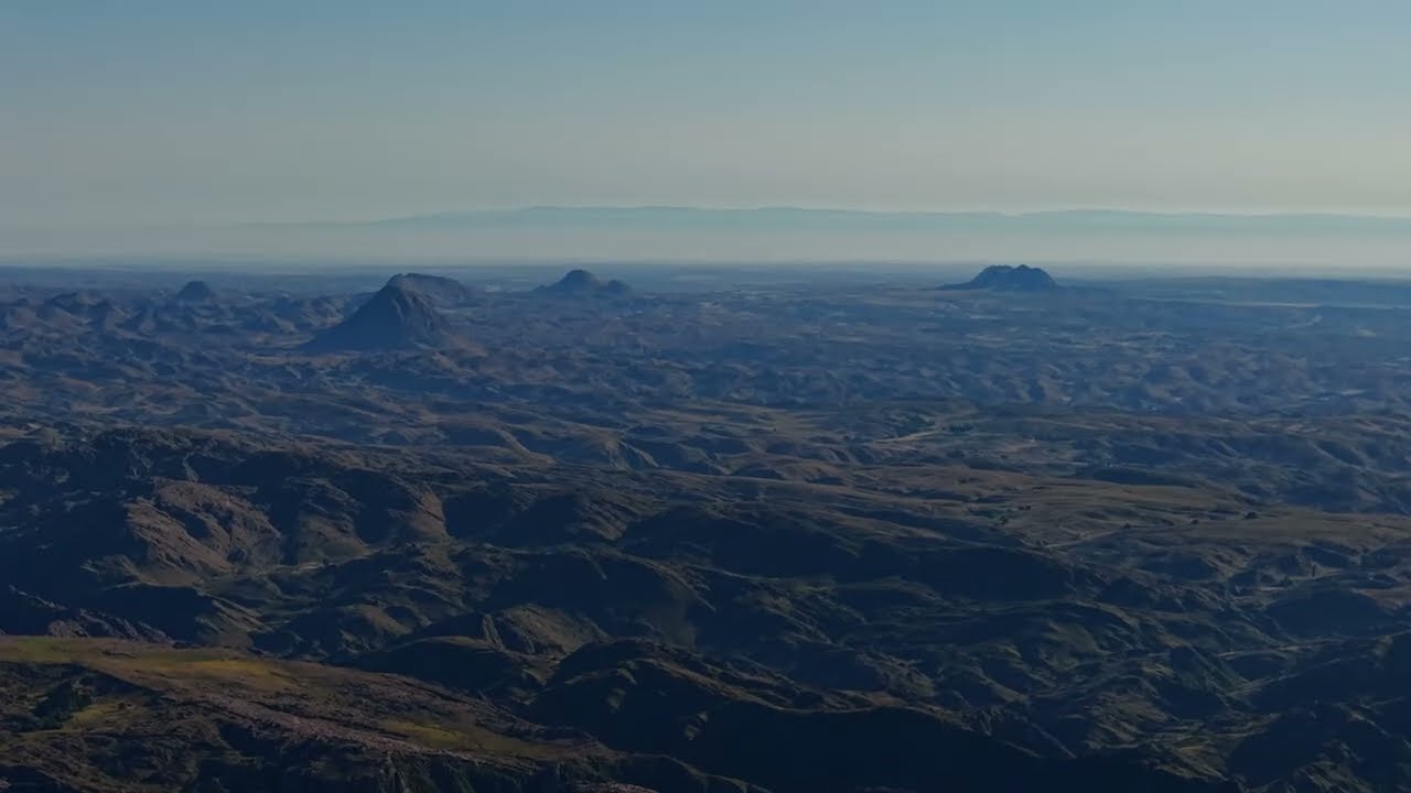 Vista del lago La Florida y del embalse A. E. Aguero desde alturas de RP41, dpto. Cnel. Pringles