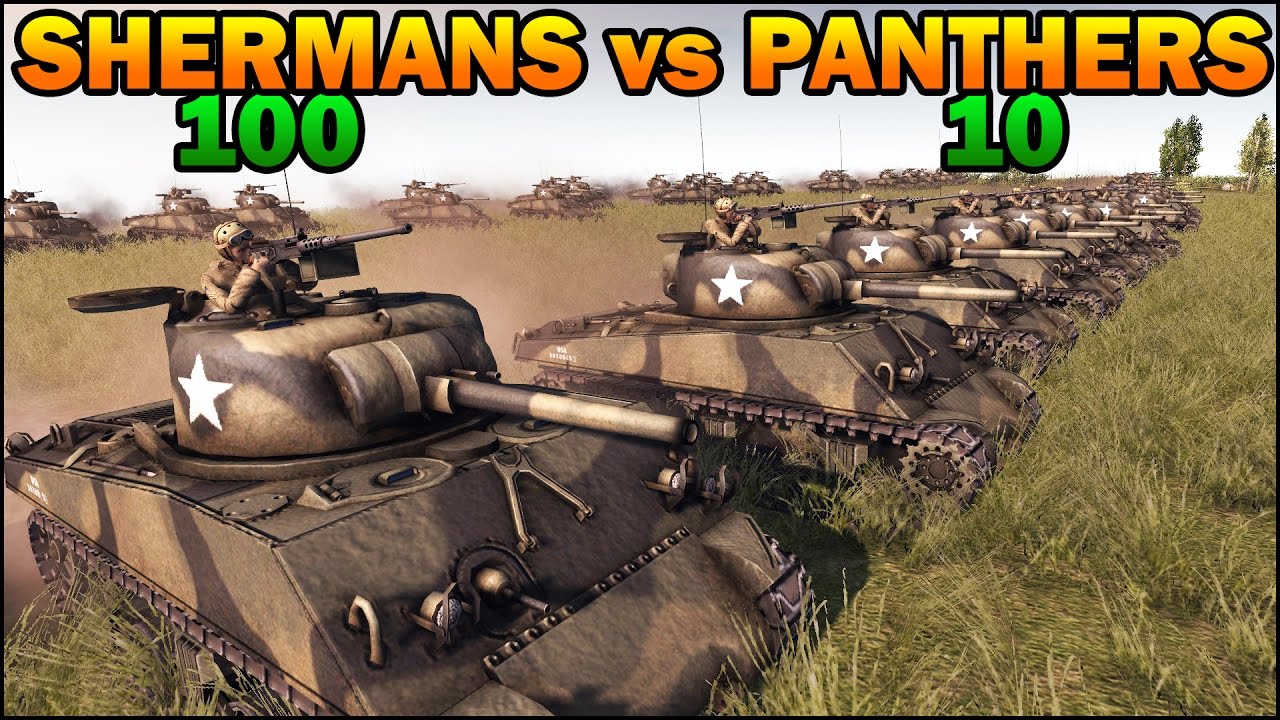 100 SHERMANS vs 10 VETERAN SS PANTHERS - Men of War Assault Squad 2 - Editor Scenario #75