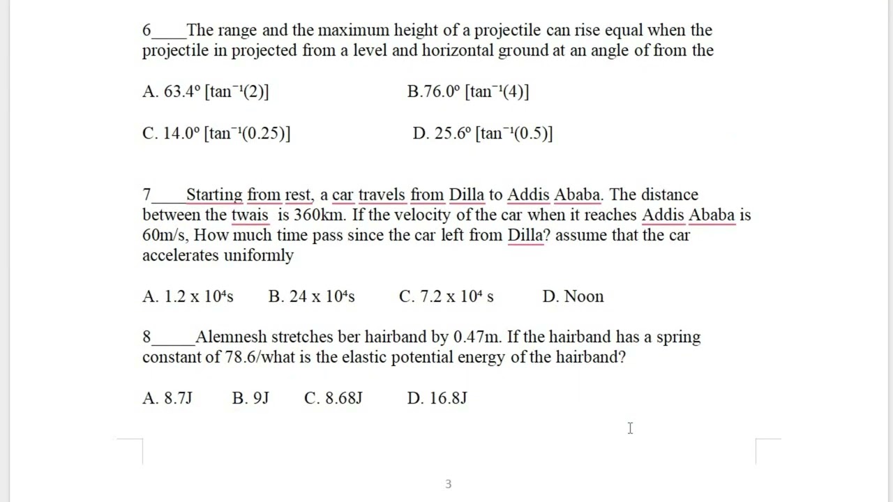 Dilla University General Physics mid exam