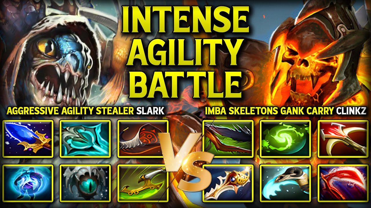 INTENSE AGILITY BATTLE | AGGRESSIVE AGILITY STEALER SLARK VS. IMBA SKELETONS GANK CLINKZ DOTA 2