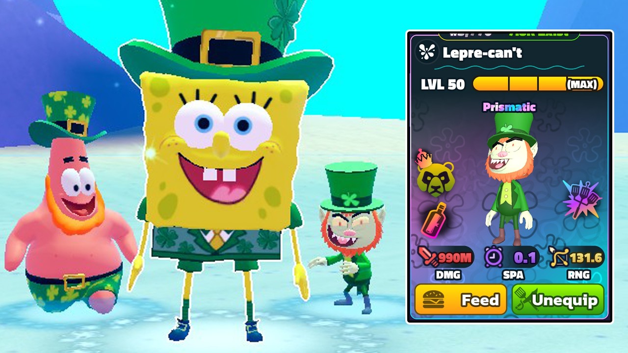 Я разблокировал юниты Святого Патрика в игре SpongeBob Tower Defense.