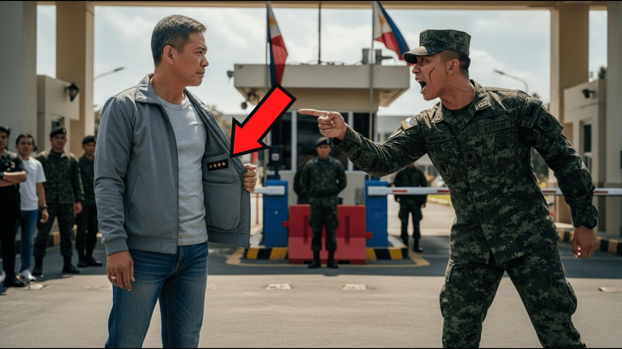 Sibilyan sinigawan sa gate ng kampo — nang buksan ang jacket, may 3-star patch pala!