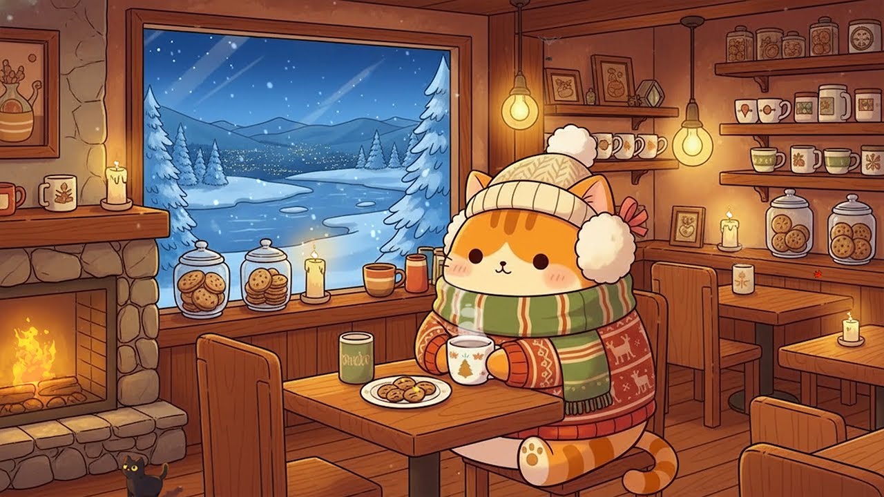 Cozy Winter Cafe ☕🔥 Relaxing Lofi Beats for Deep Sleep, Study & Riverside Ambience