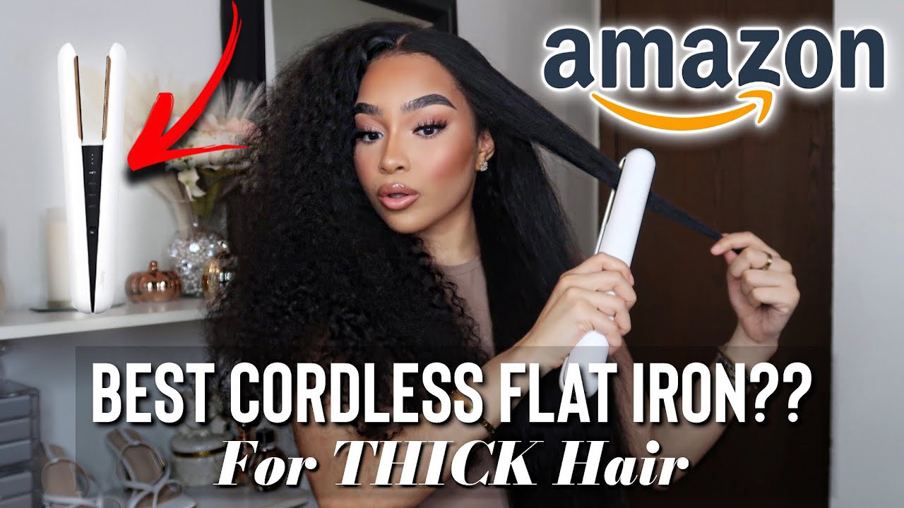 THE BEST CORDLESS FLAT IRON ON AMAZON FOR THICK HAIR | Aesty Titanium Flat Iron | AMAZON MUST HAVES