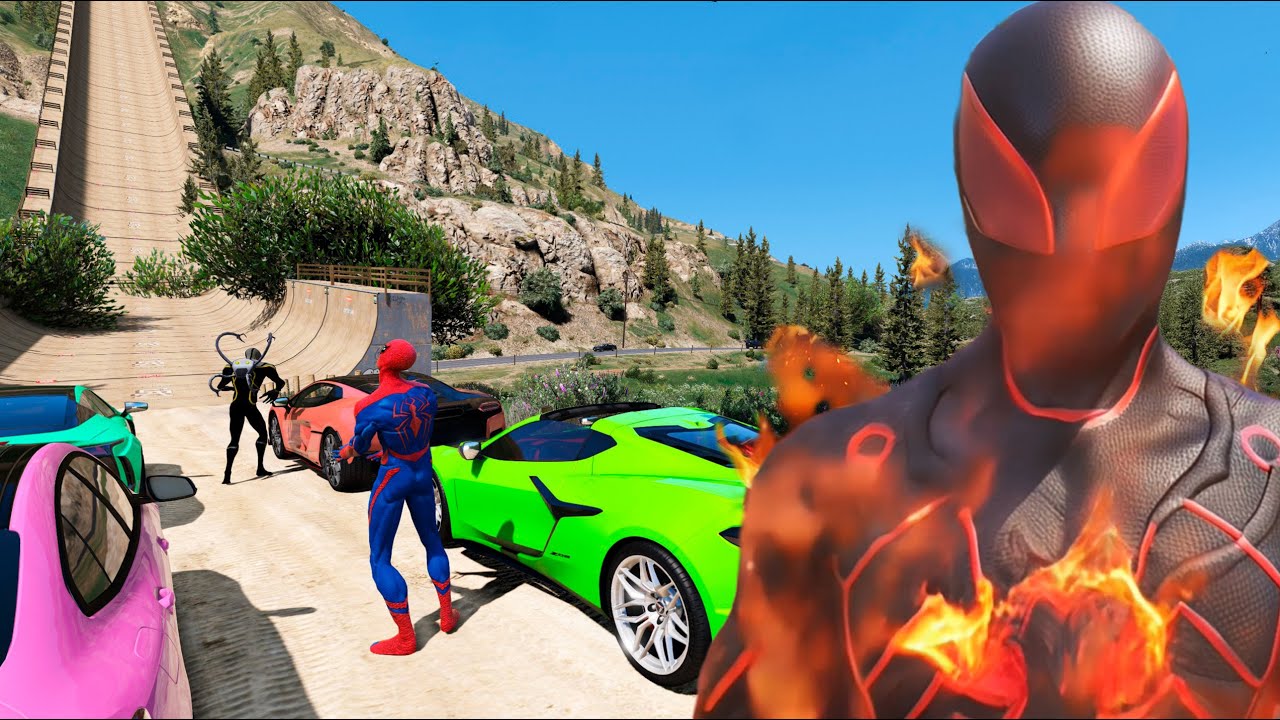 GTA 5 Pool Jump Challenge! Superheroes Parachute From a Sky-High Ramp!