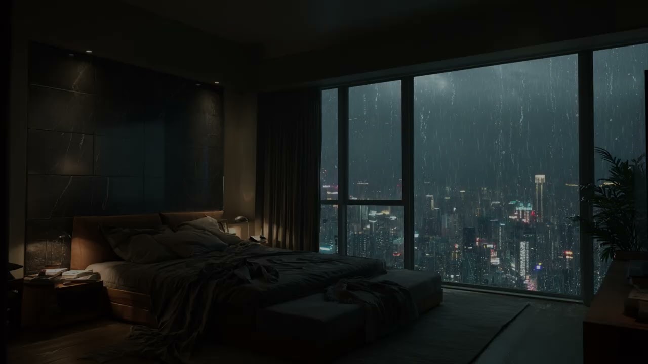 Rain folds into evening streets 🌧️ as café doors close and voices lower gently