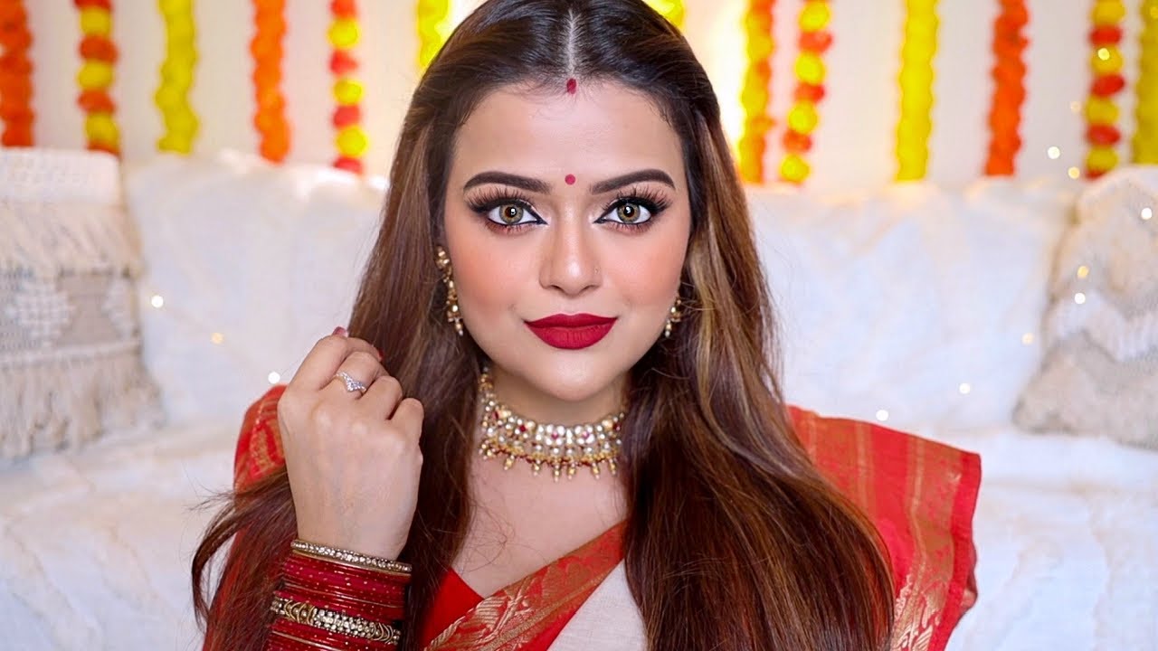 INDIAN BOLD EYELINER & DEWY BASE FESTIVE DRUGSTORE MAKEUP TUTORIAL 2021
