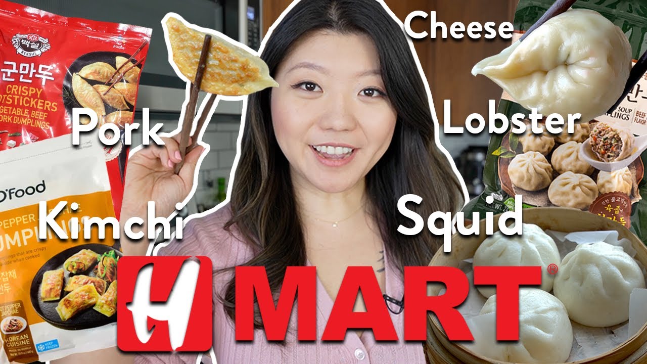 TRYING EVERY DUMPLING AT HMART! Korean Grocery Store Haul & Taste Test