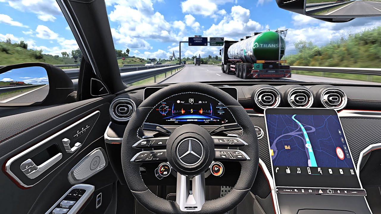 Mercedes Benz C Class AMG C43 2024 - Euro Truck Simulator 2 [Steering Wheel Game Play]
