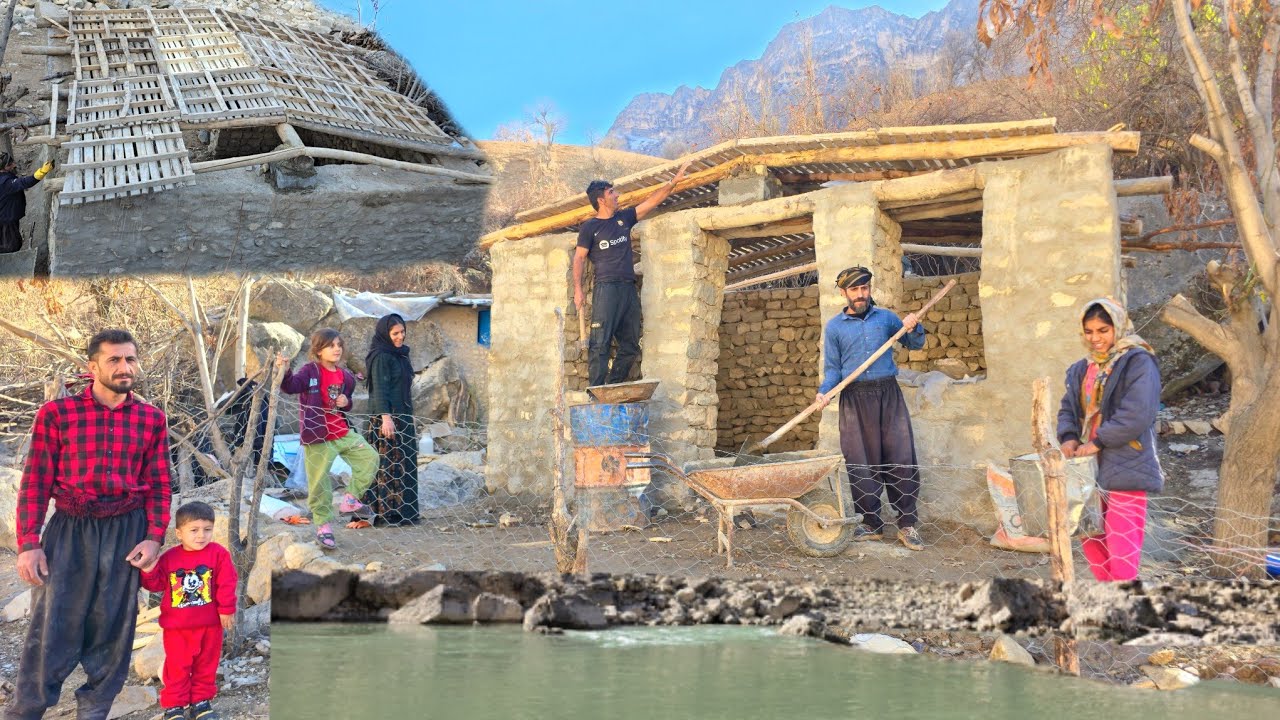 Nomadic Family Life by a Wild River | Covering a Shelter Roof with Wood in the Zagros Mountains