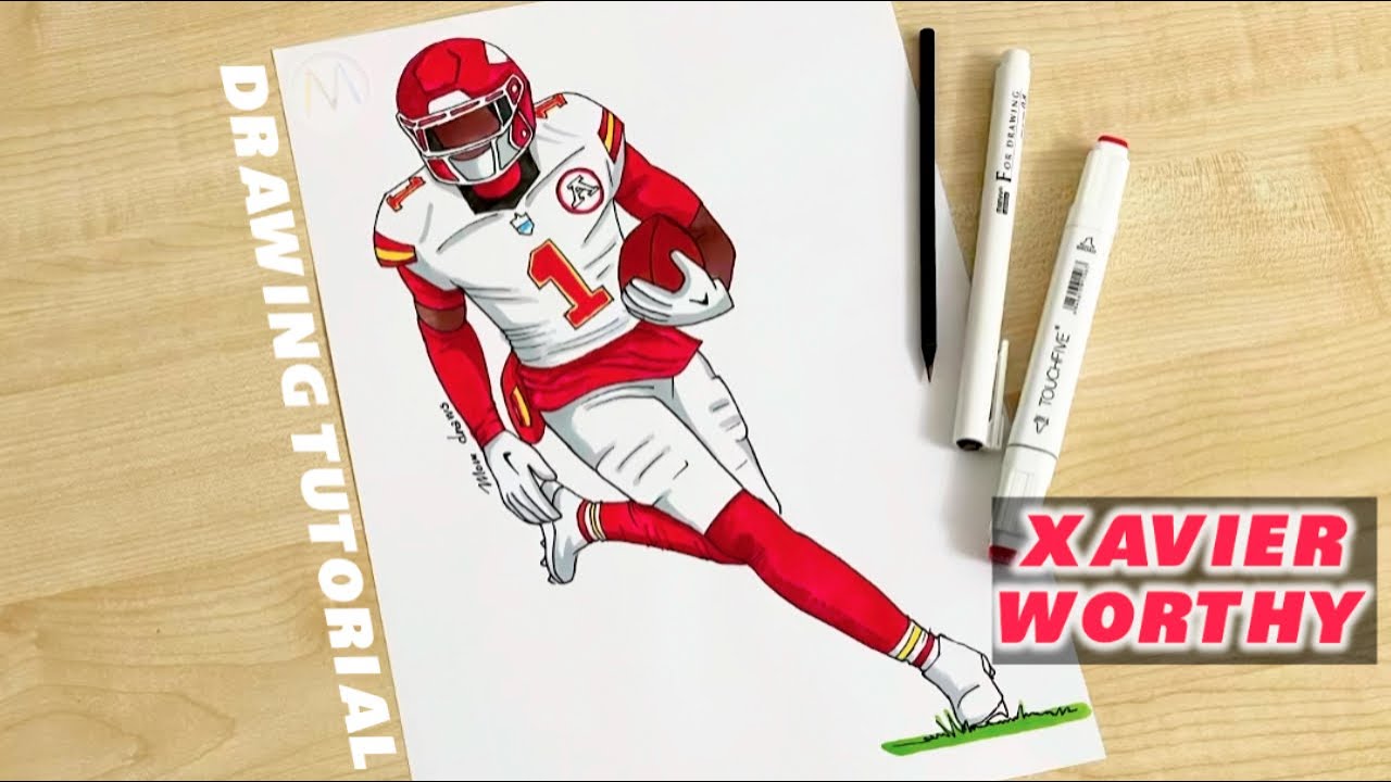 How to draw Chiefs players / Xavier Worthy / Kansas City Chiefs
