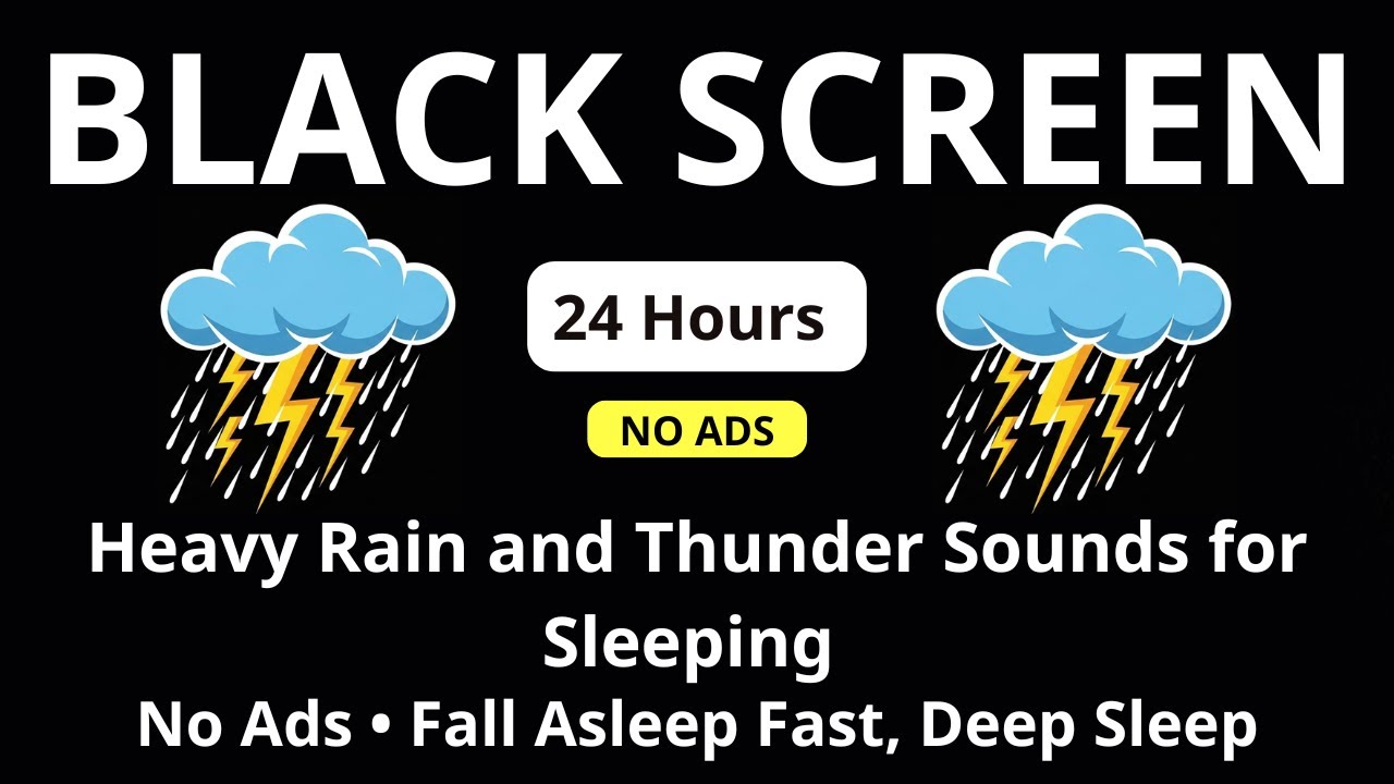 🔴 Heavy Rain and Thunder Sounds for Sleeping – Black Screen | No Ads • Fall Asleep Fast, Deep Sleep