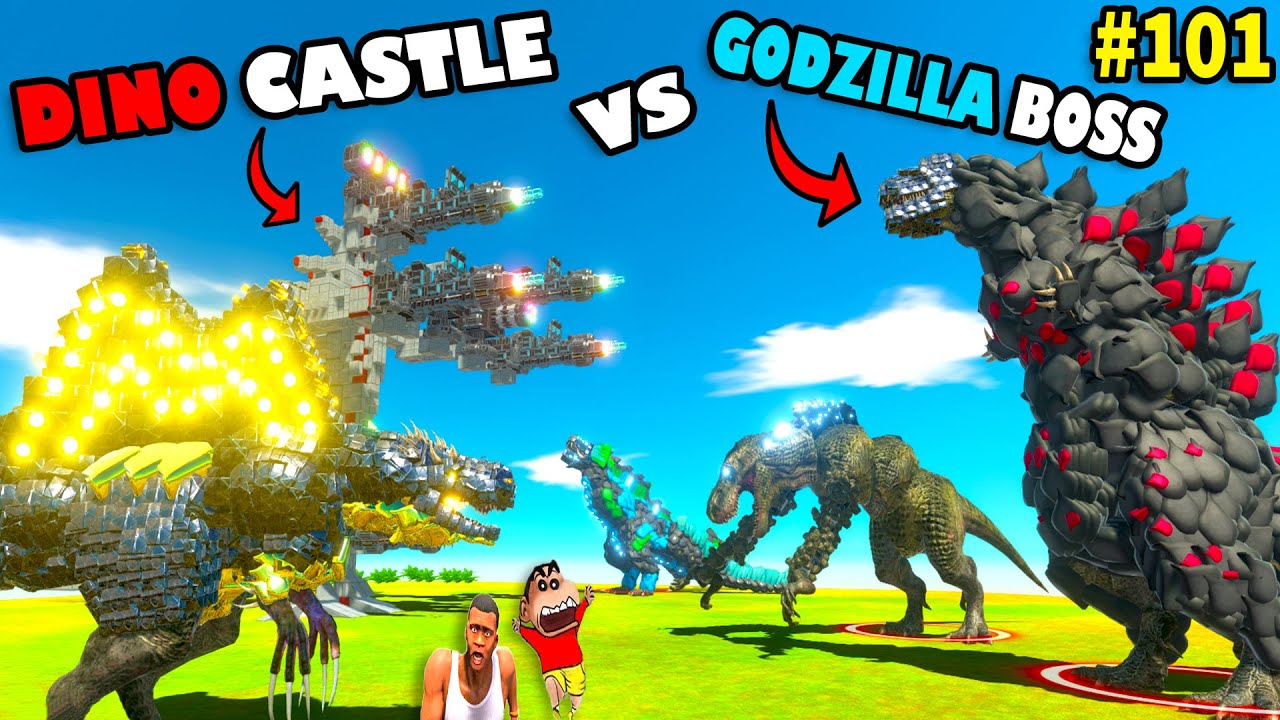 DINO CASTLE, DEMON SPINOSAURUS & DEMON T-REX vs NEW GODZILLA BOSS in ANIMAL REVOLT BATTLE | PART 101