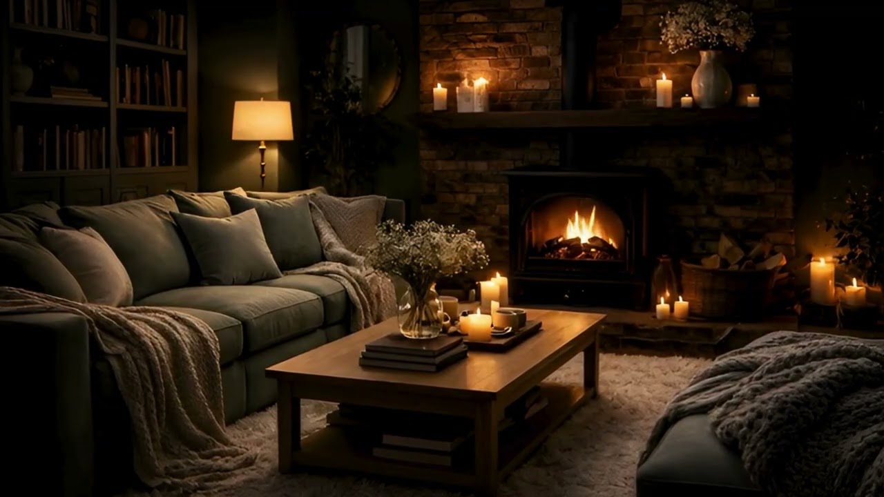 Cozy Fireplace Slow Bar Jazz 🌙 Peaceful Evening Ambience Deep Sleep Inner Peace