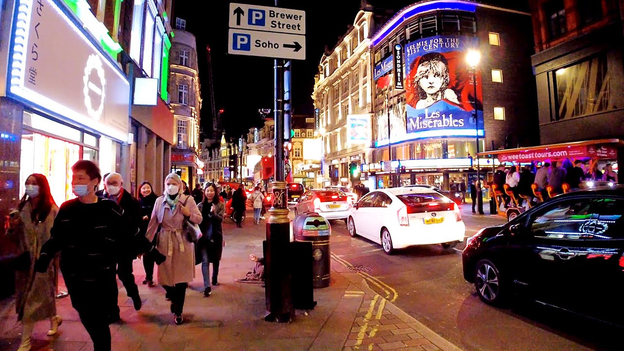 London West End Street Walking - Shaftesbury Avenue | Central London Night Walk [4K]