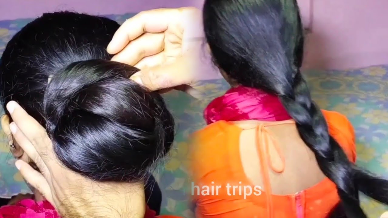 I felt good touching her long hair || hair play || long hair braid || long hair story
