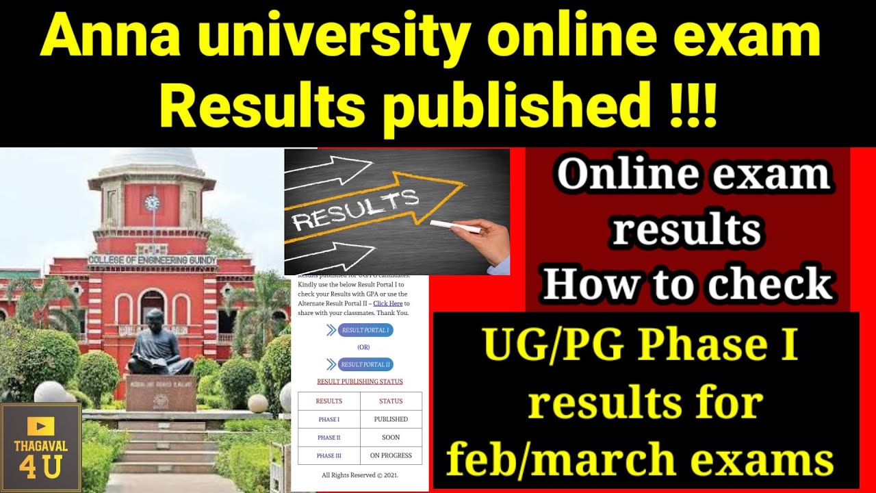 Anna university results published|UG/PG Online exam results published|Phase I results|