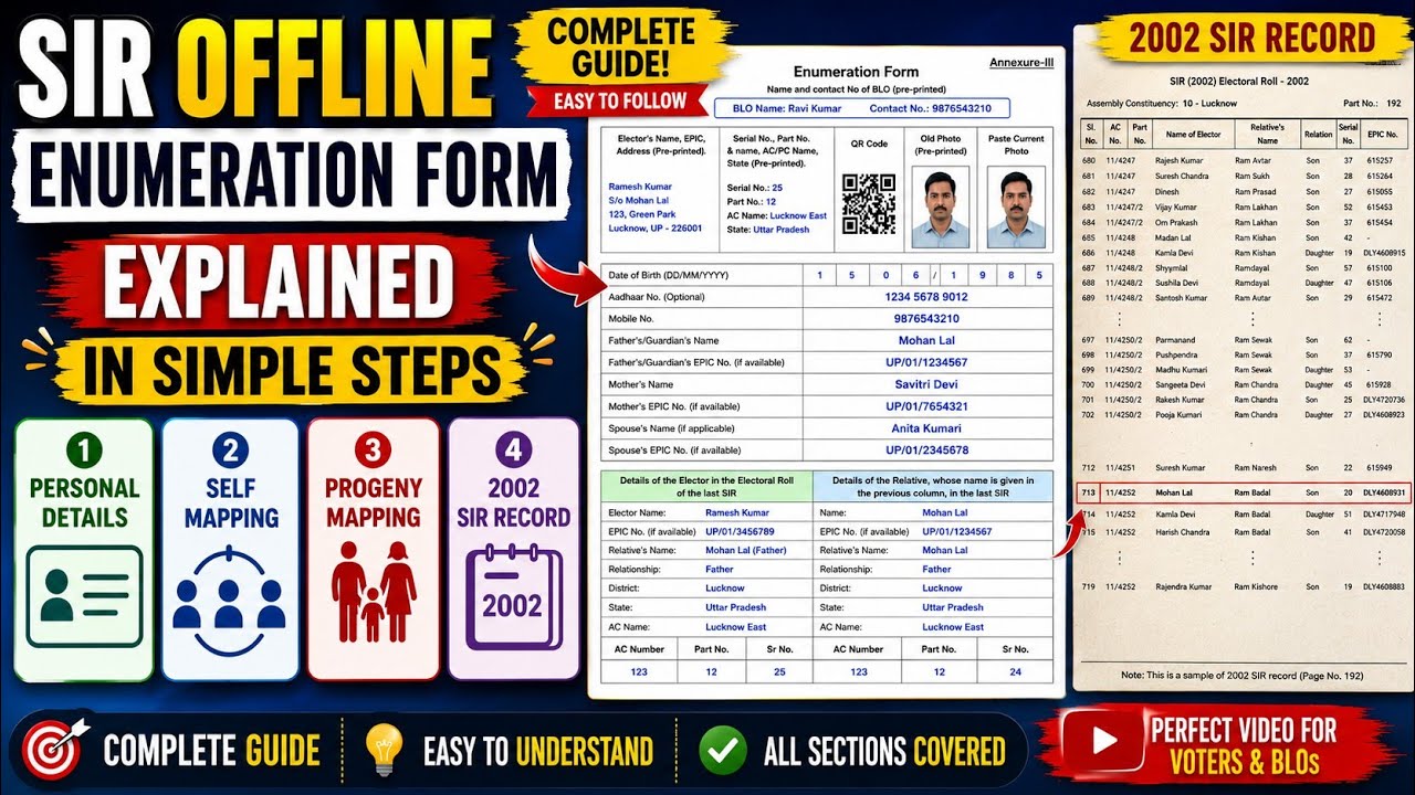 SIR Enumeration Form Fully Explained | Personal Details | Self Mapping | Progeny Mapping |