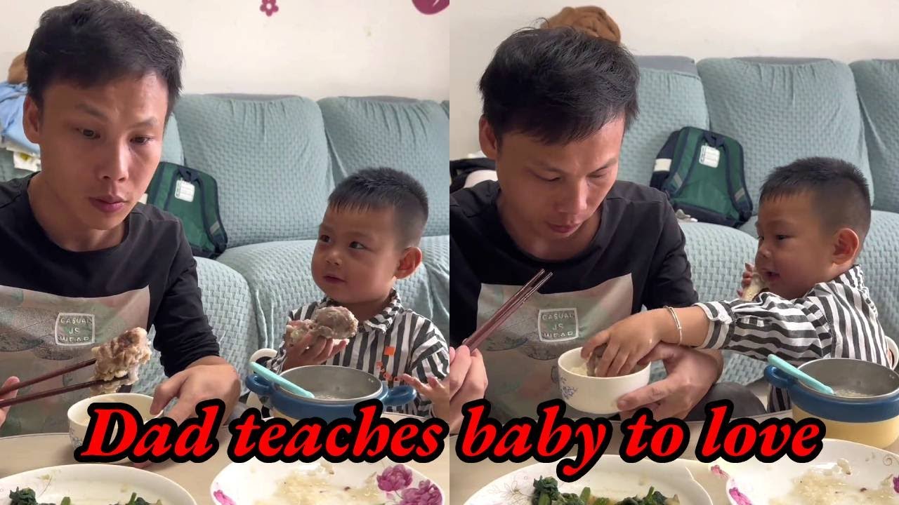 Dad loves Mom so he gives her the chicken leg; the baby learns to give love to Dad#funny #babyboy