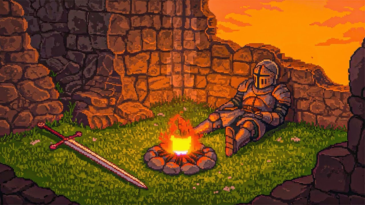 Castle Sunset Chill ☀️ Medieval LoFi Beats to Study, Work, Sleep 🏰Crackling Campfire ASMR