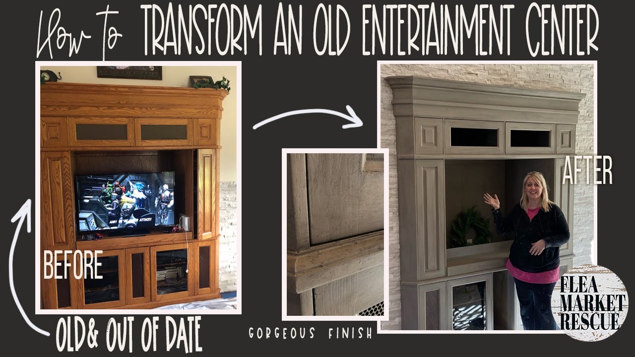 ENTERTAINMENT CENTER FURNITURE MAKEOVER-PAINTED FURNITURE BEFORE AND AFTER