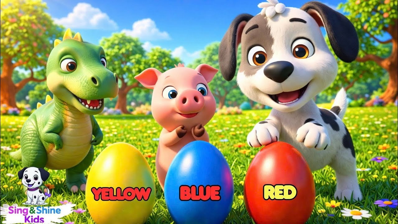 🐶🐷🦖Coco, Pip & Dino&rsquo;s Color Egg Song |  Fun Kids Songs🎶🌳