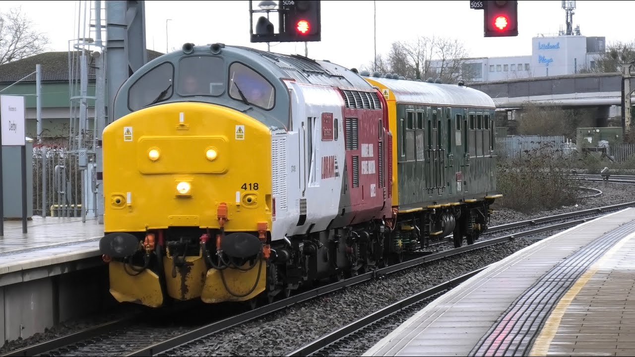 Fantastic Class 37s Action At Derby Station 13/2/24 Loram 37418 /3 Class 153￼ NetworkRail trains HST