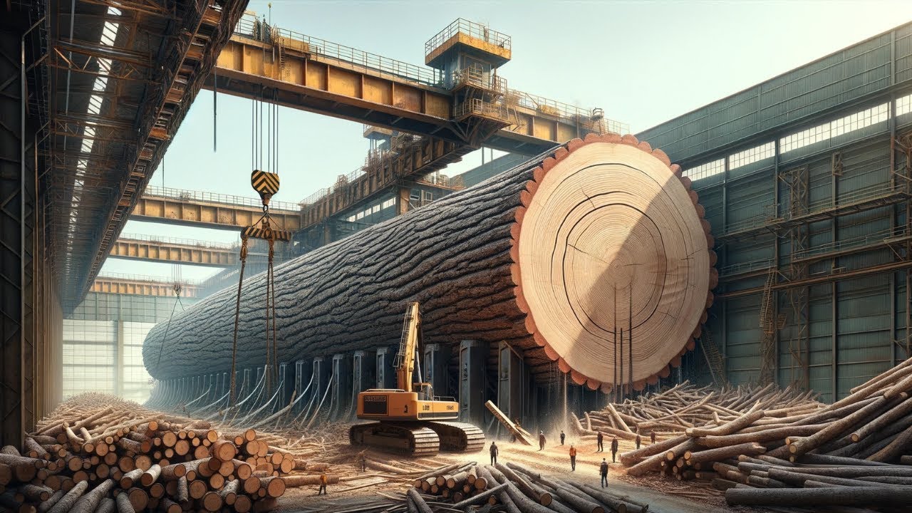 Giant wood factory operating at full capacity Thousand Year Old Tree Chopping Machine #2