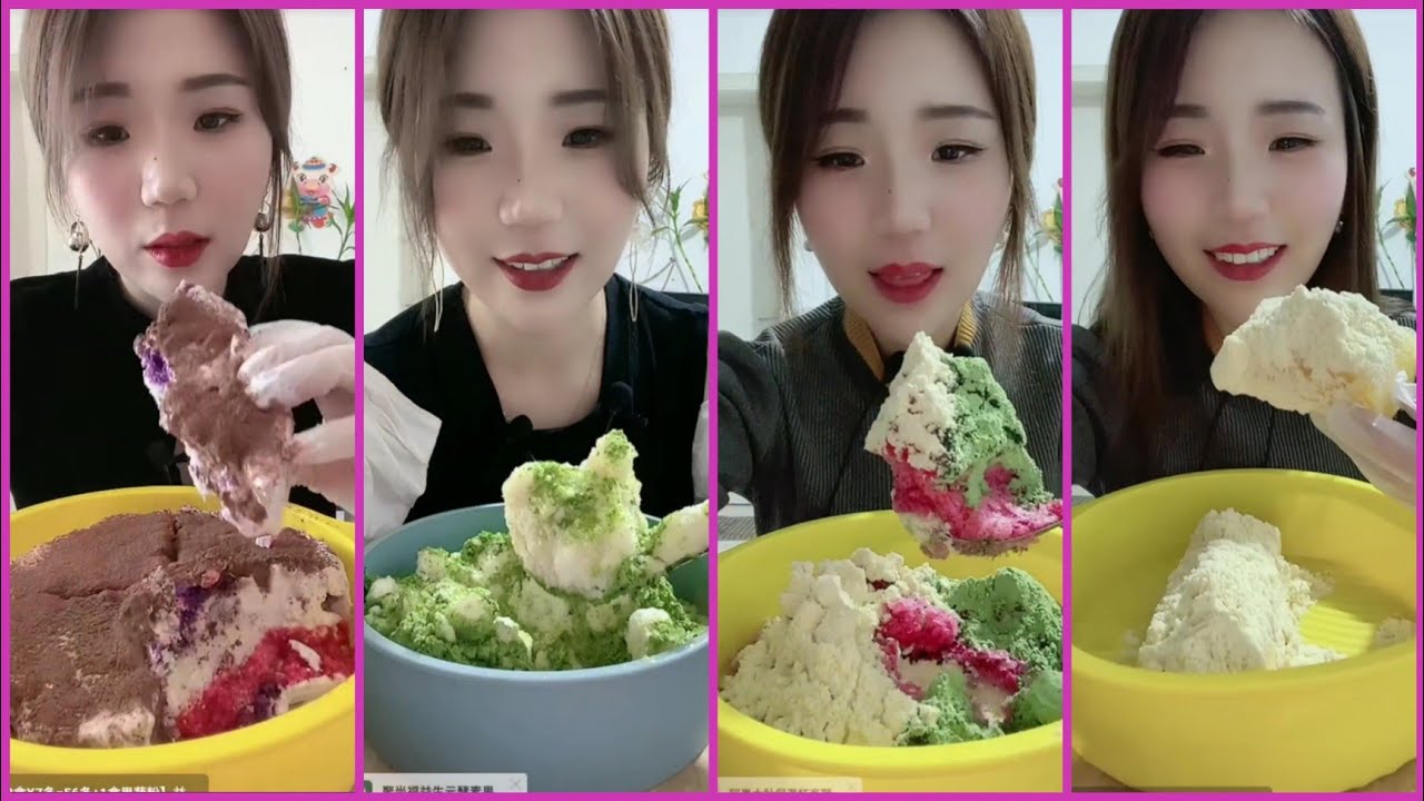 ASMR REFROZEN SHAVED ICE EATING WITH MATCHA, MILK AND COCOA POWDER