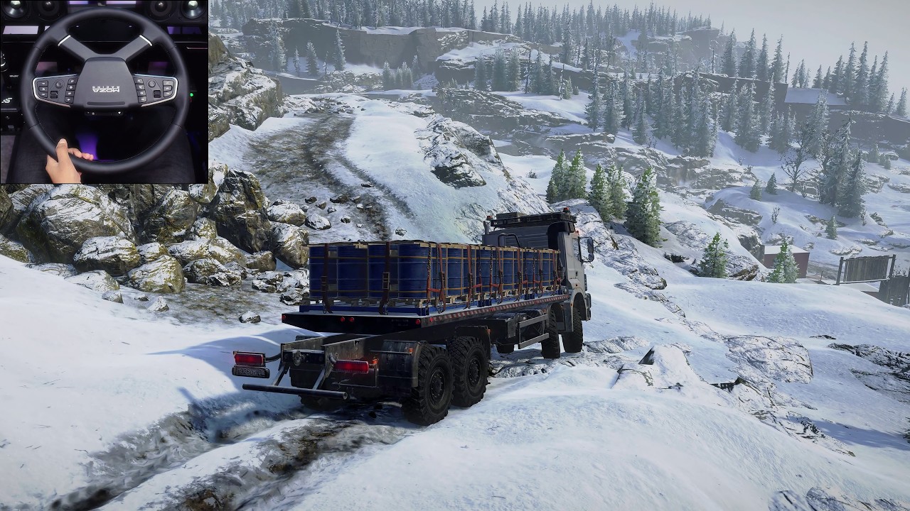 Fuel delivery in the snowy mountains - SnowRunner | Steering wheel gameplay