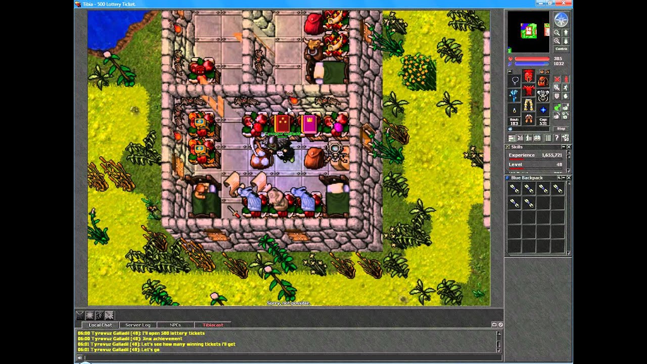 Tibia - Pacera Server - Opening 500 Lottery Tickets and getting Jinx achievement