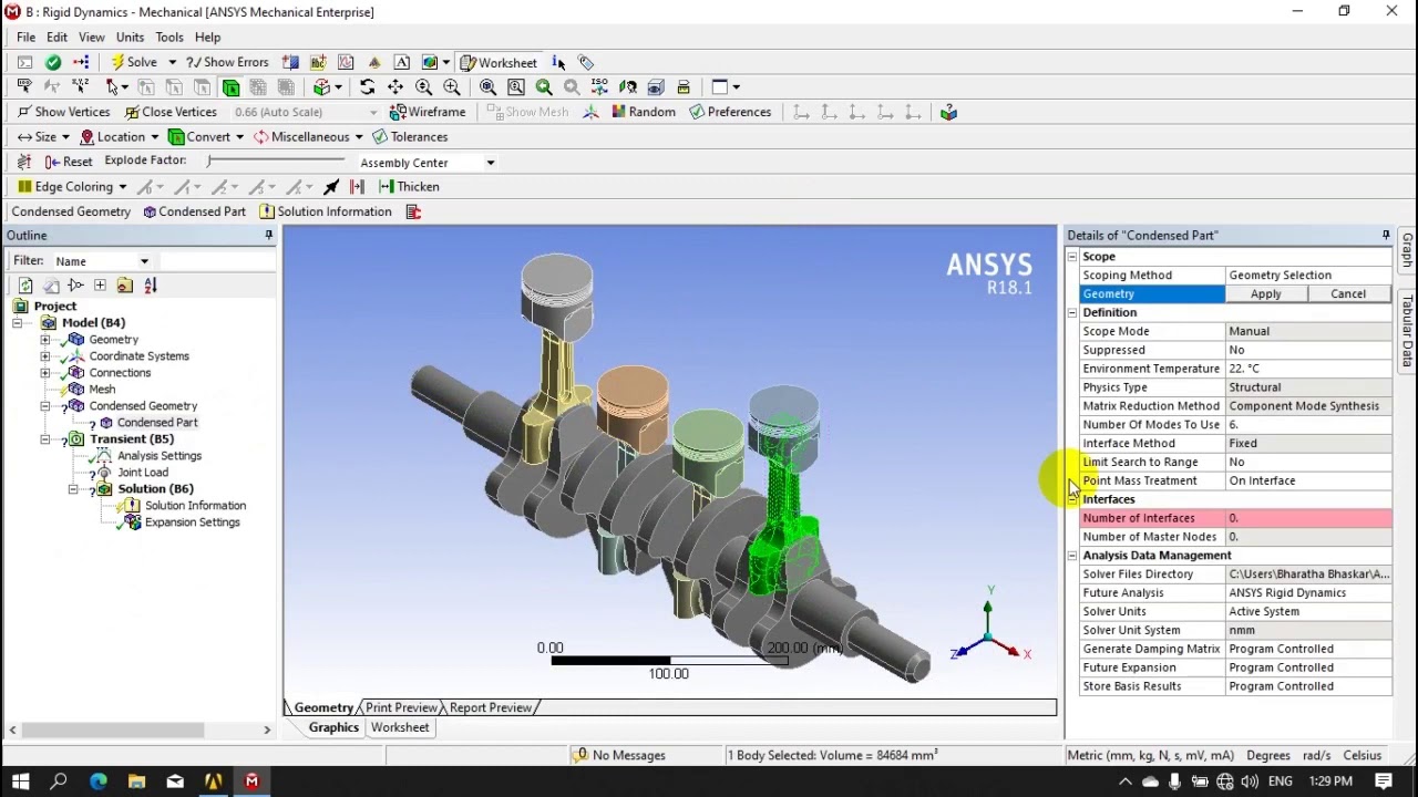 Rigid Body Dynamics Condensed Connecting Rod in Ansys Workbench